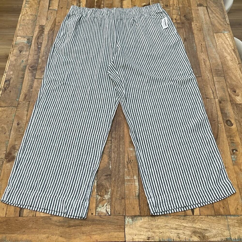 Old Navy High-Waisted Linen Blend Wide-Leg Pants Women's Sz XL Striped